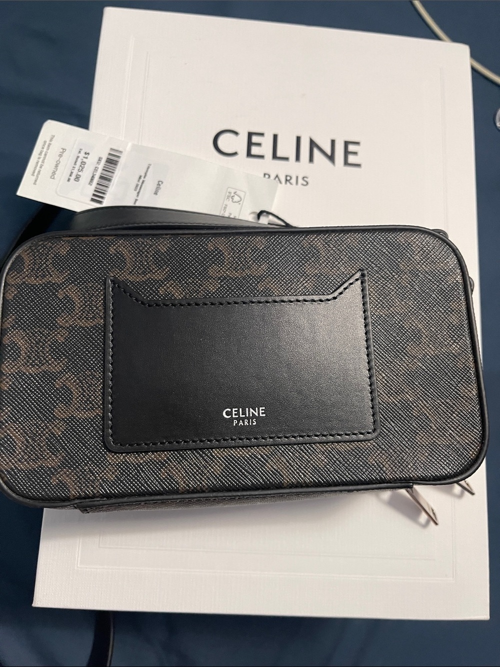 Authentic CELINE Triomphe Coated Canvas Mini Camera Crossbody Bag